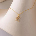 Diamond Pave Letter Charm Necklace Silver 18K Gold Plated