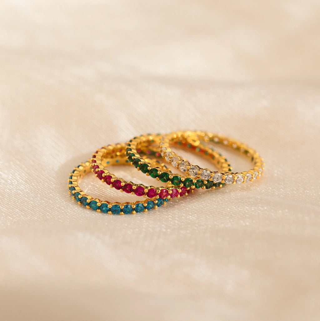 Eternity Tennis Birthstone Ring Silver 18K Gold Plated