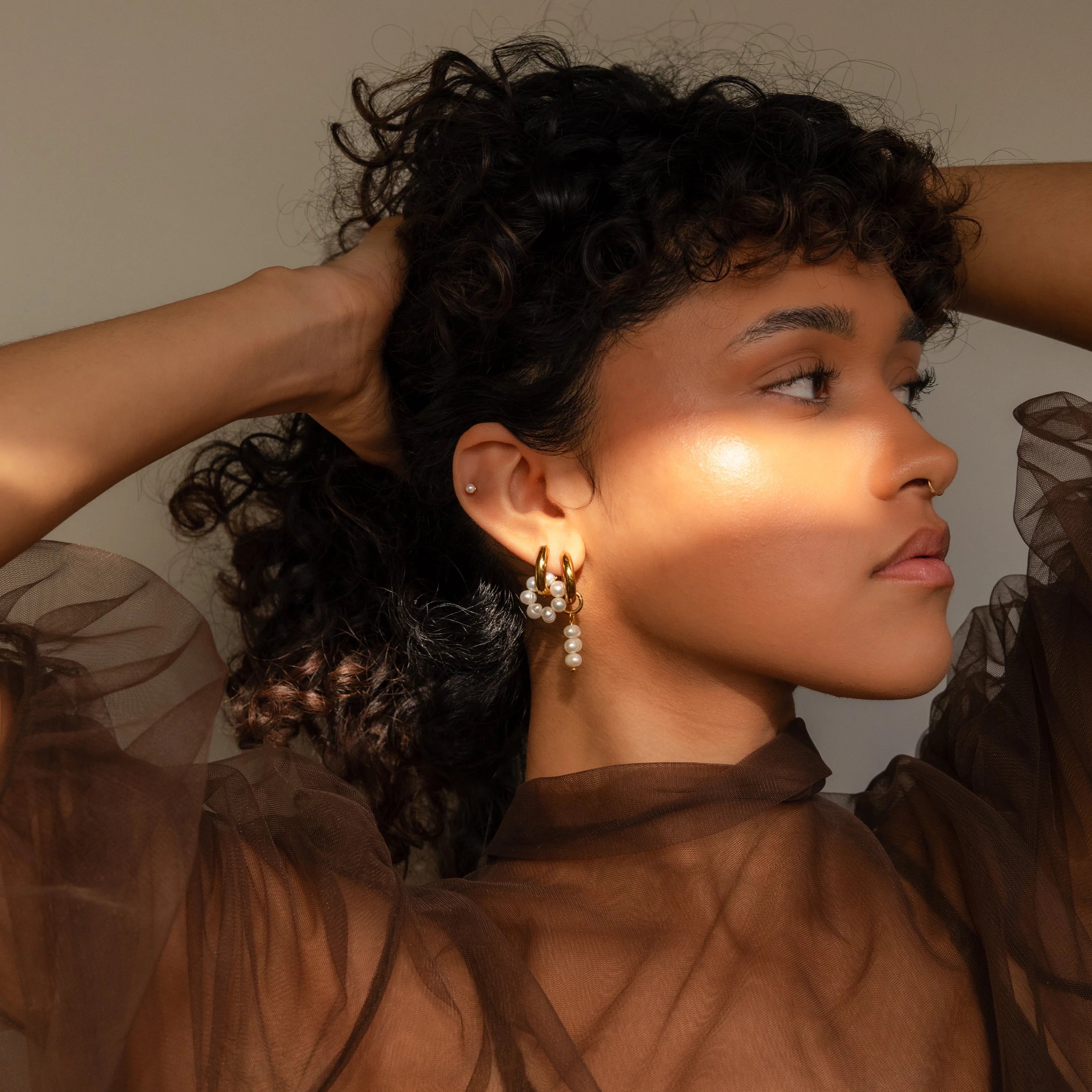 Mismatched Pearl Drop Hoops Silver 18K Gold Plated