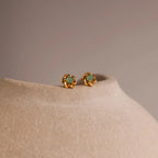 Mini Jade Flower Studs Silver 18K Gold Plated