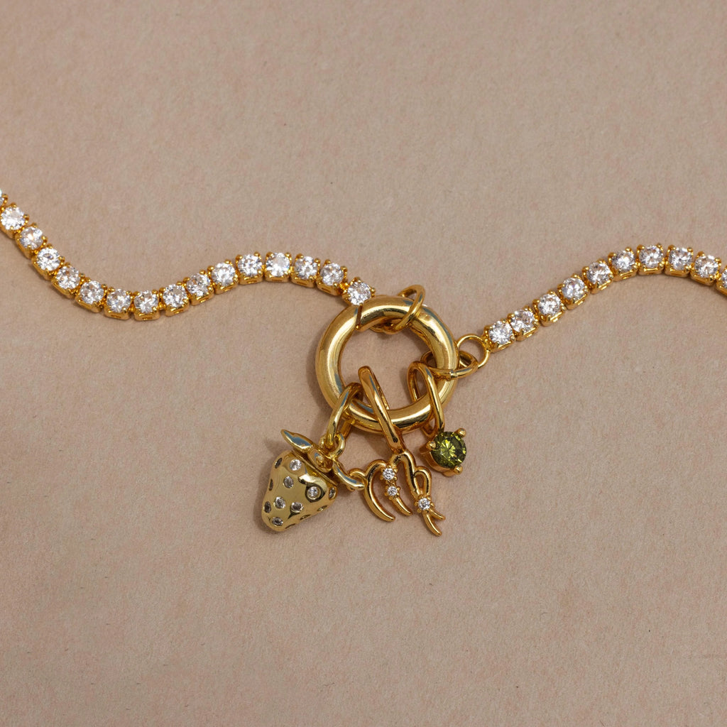 Diamond  Circle Clasp Necklace Silver 18K Gold Plated