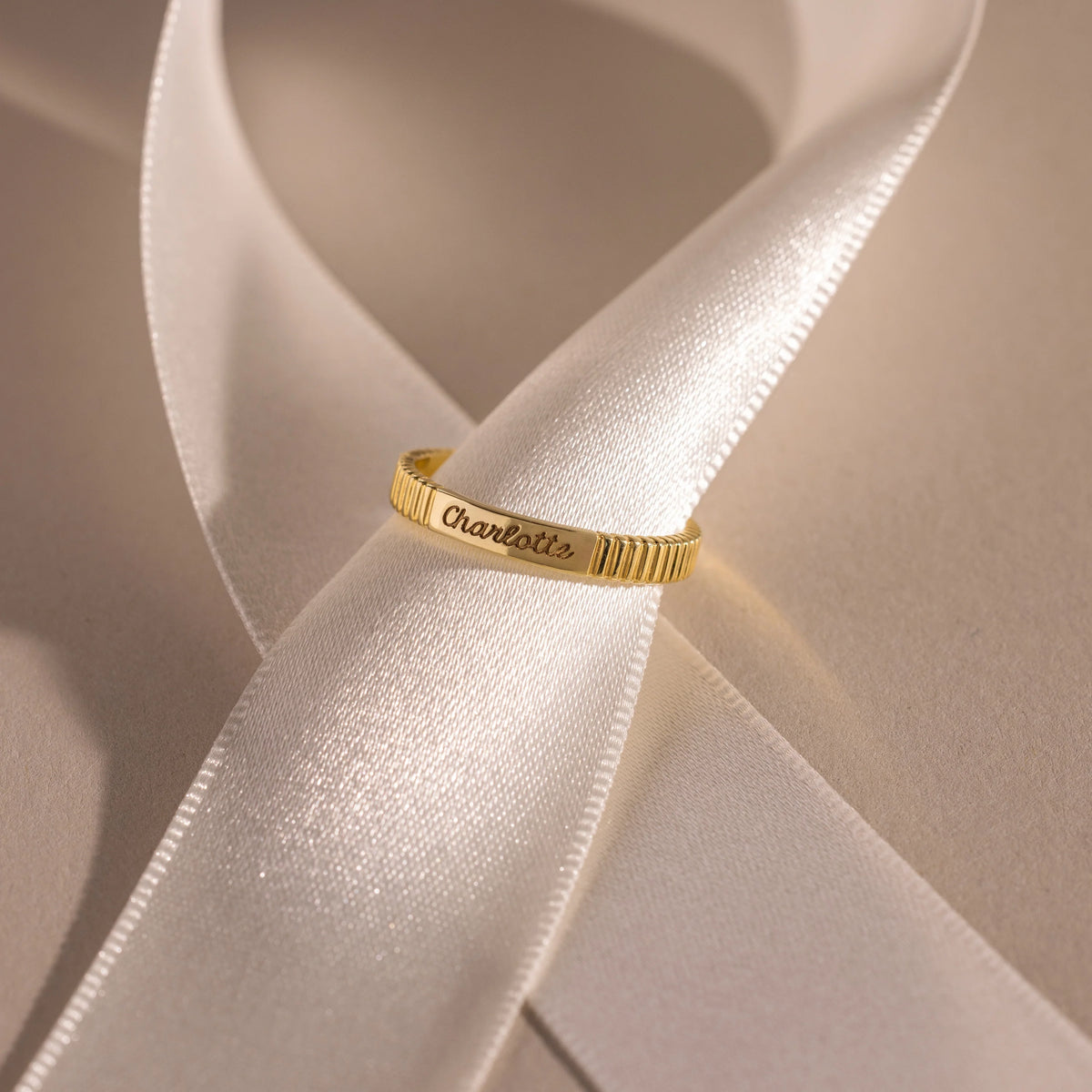 Ribbed Name Ring Silver 18K Gold Plated