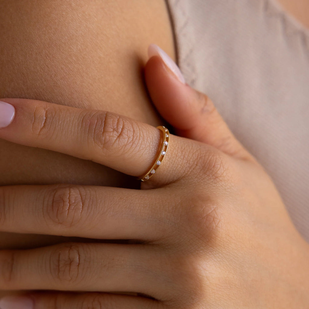 Diamond Station Ring Silver 18K Gold Plated