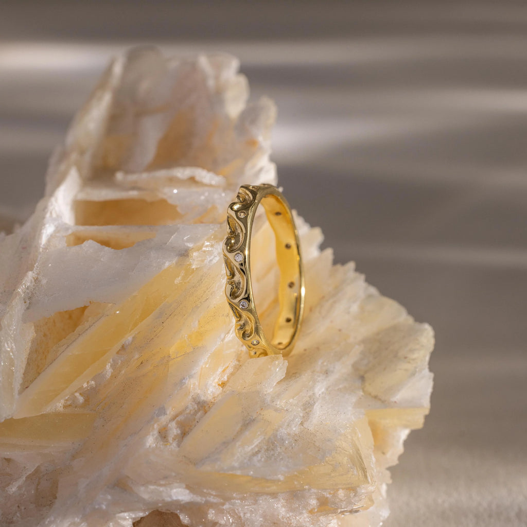 Diamond Wave Band Silver 18K Gold Plated