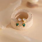 Emerald Heart Drop Studs Silver 18K Gold Plated