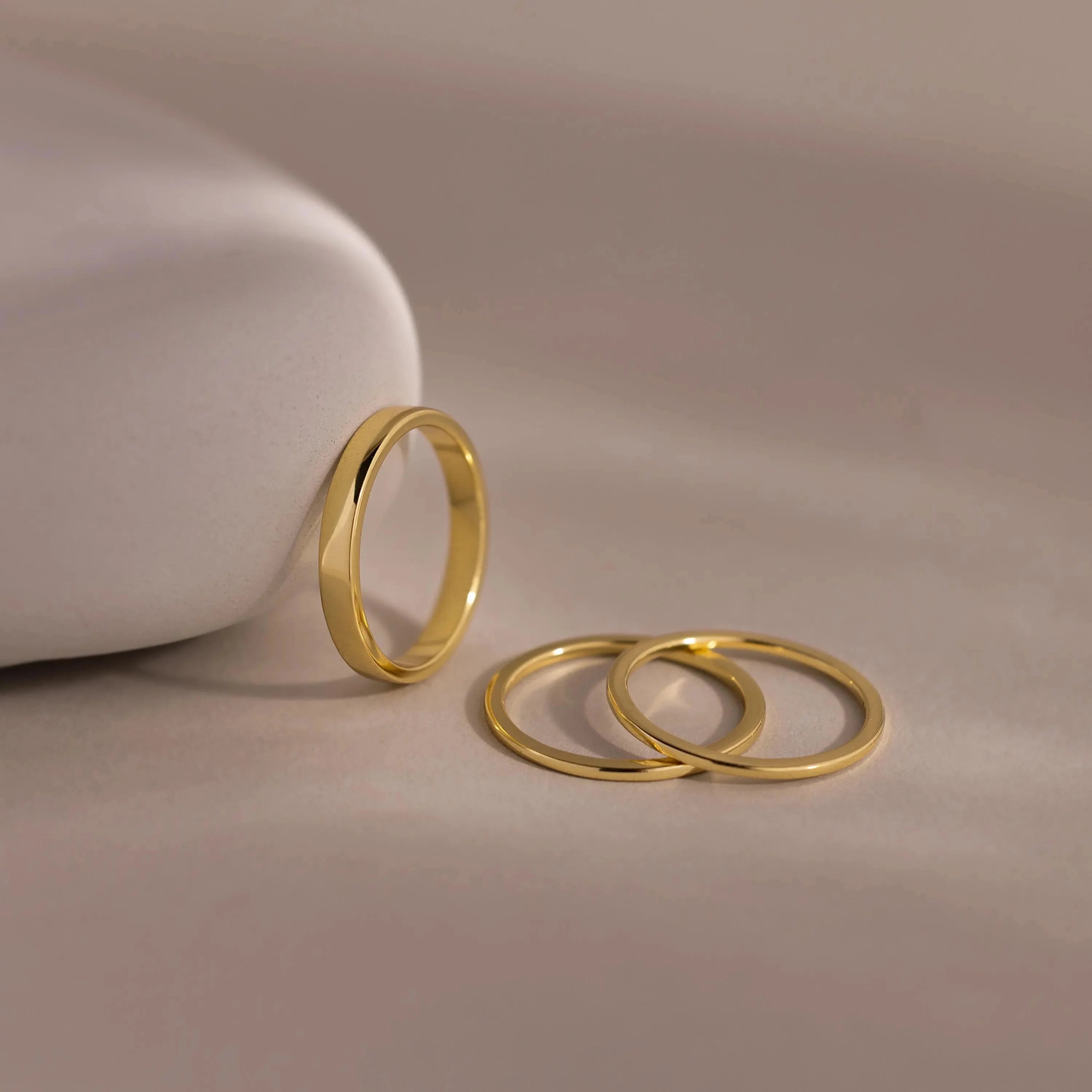 Simple Ring Set Silver 18K Gold Plated