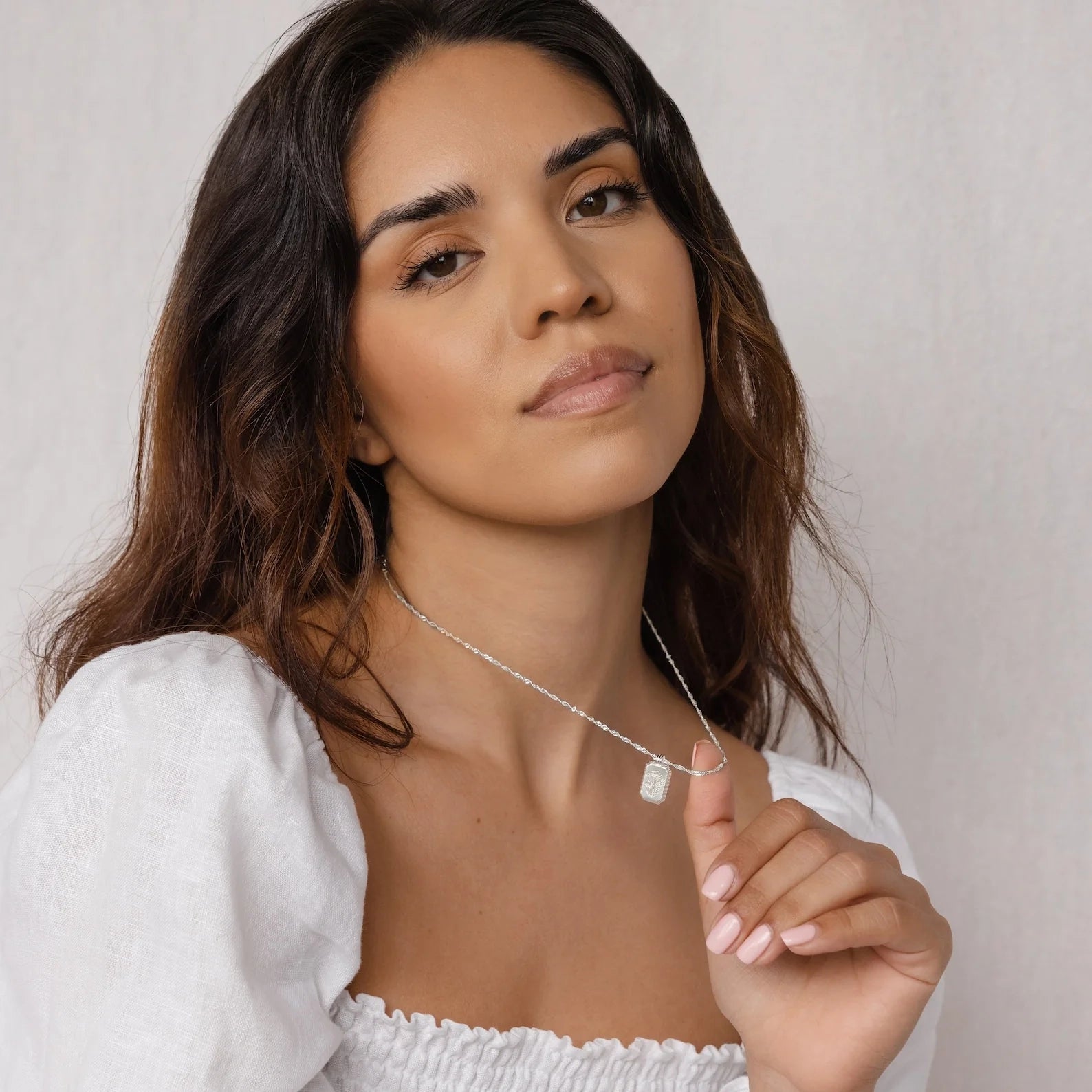 Ribbed Birth Flower Tag Necklace Silver 18K Gold Plated