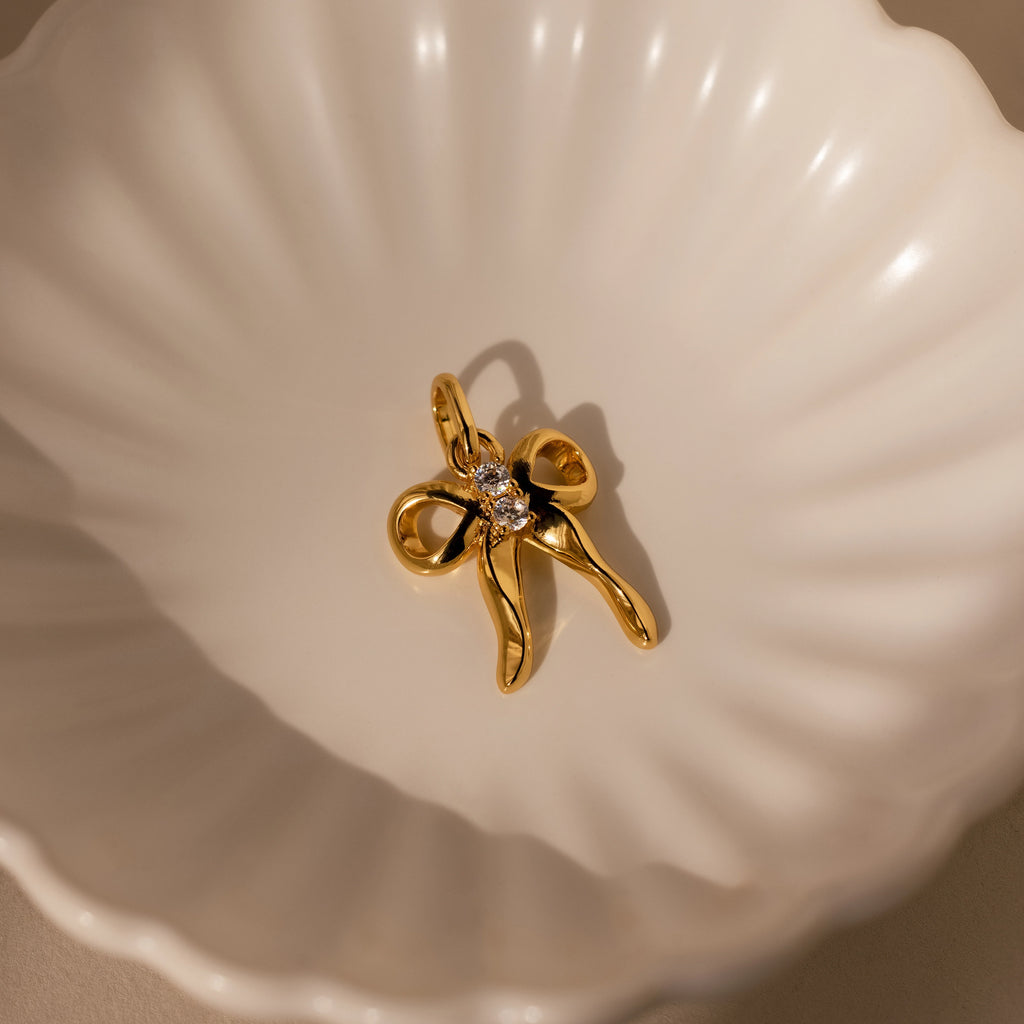 Diamond Bow Charm Silver 18K Gold Plated