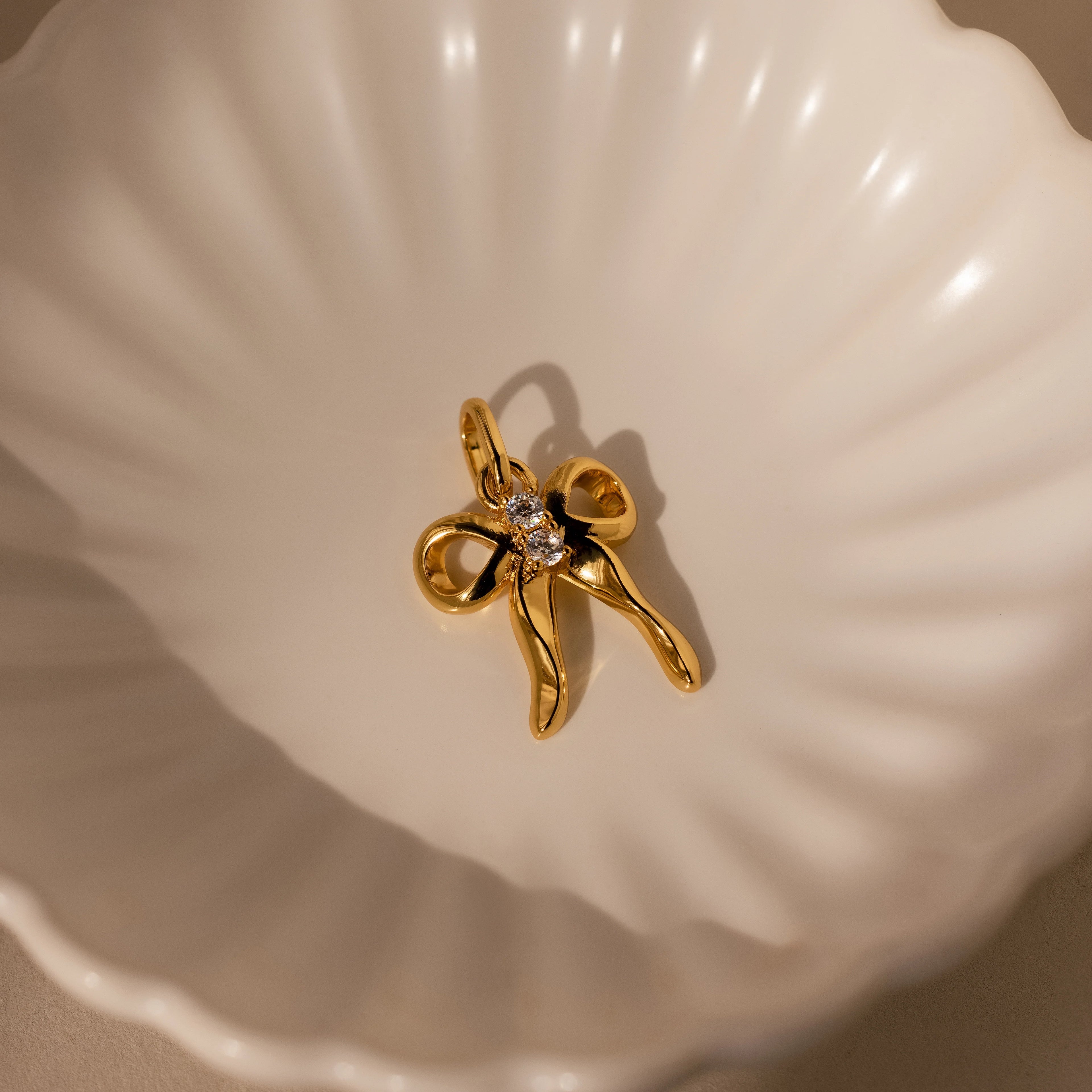 Diamond Bow Charm Silver 18K Gold Plated