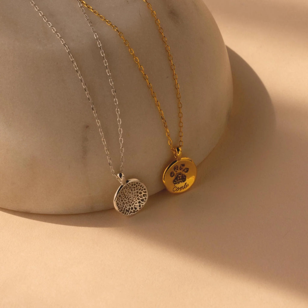 Paw Print Coin Necklace Silver 18K Gold Plated