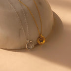 Paw Print Coin Necklace Silver 18K Gold Plated