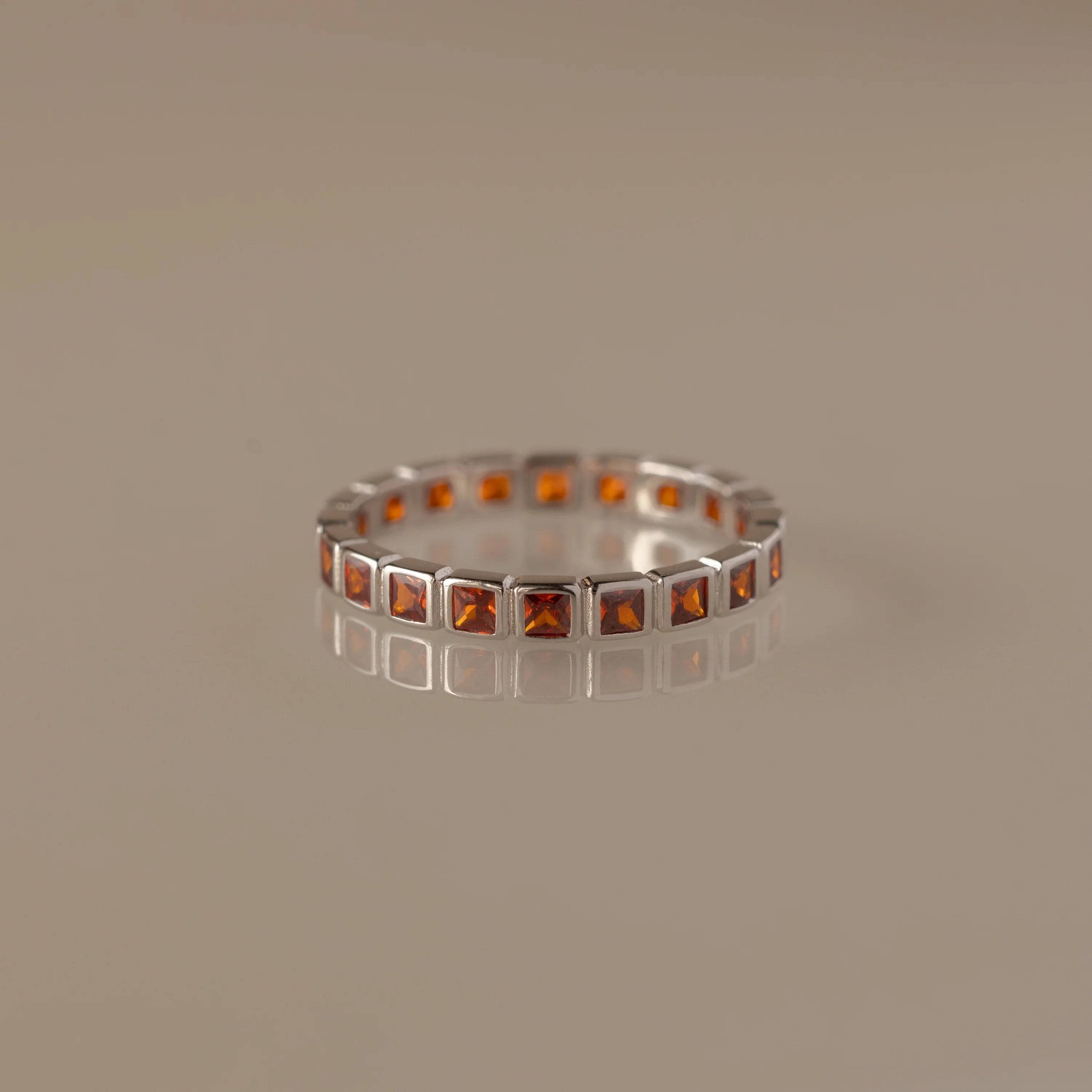 Eternity Bezel Garnet Ring Silver 18K Gold Plated