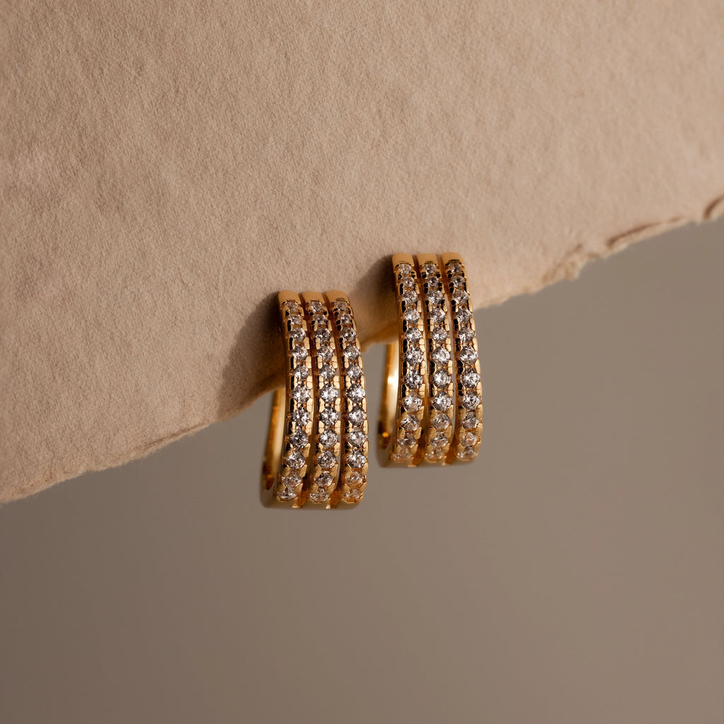 Diamond Pave Trio Hoops Silver 18K Gold Plated