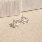 Unicorn Enamel Covered Studs Silver 18K Gold Plated
