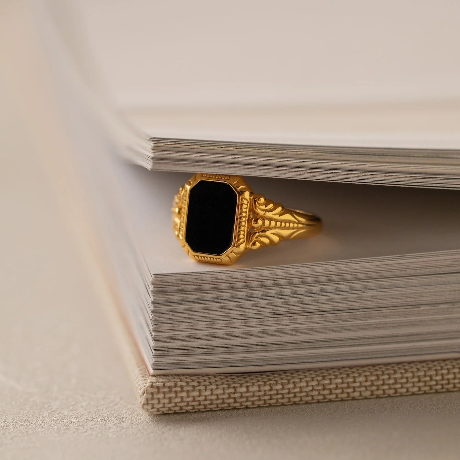 Black Enamel Signet Rings Silver 18K Gold Plated