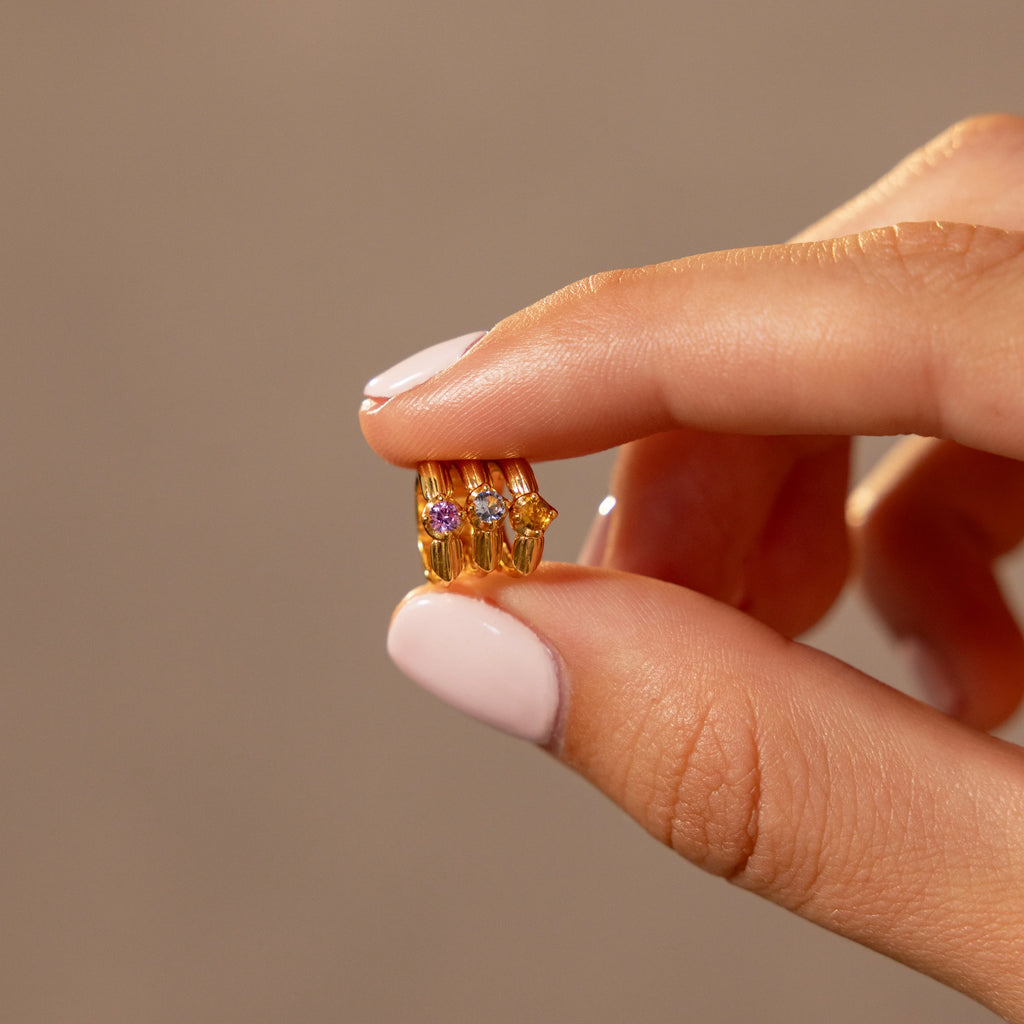Ribbed Topaz Huggies Silver 18K Gold Plated