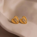 Ribbed Heart Initial Studs  Silver 18K Gold Plated