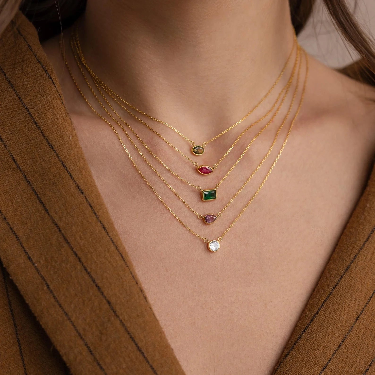 Custom Cut Birthstone Necklace Silver 18K Gold Plated
