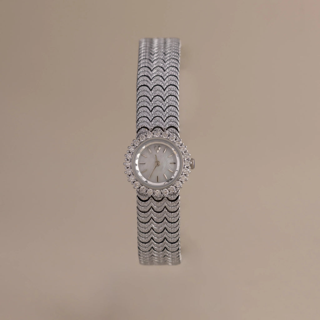 Diamonds Pave Scalloped Timepiece Silver 18K Gold Plated