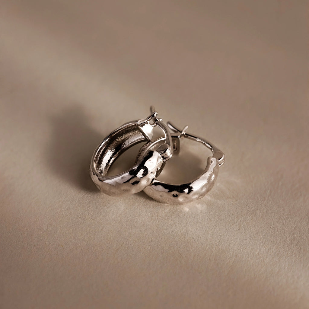 Bold Hammered Huggies Silver 18K Gold Plated