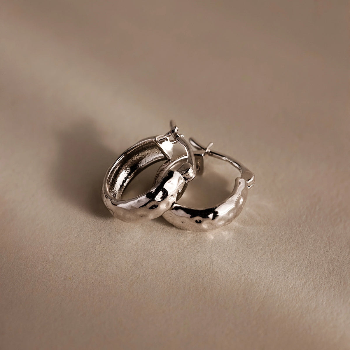 Bold Hammered Huggies Silver 18K Gold Plated