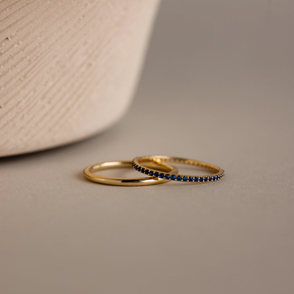 Sapphire Tennis Ring Set Silver 18K Gold Plated