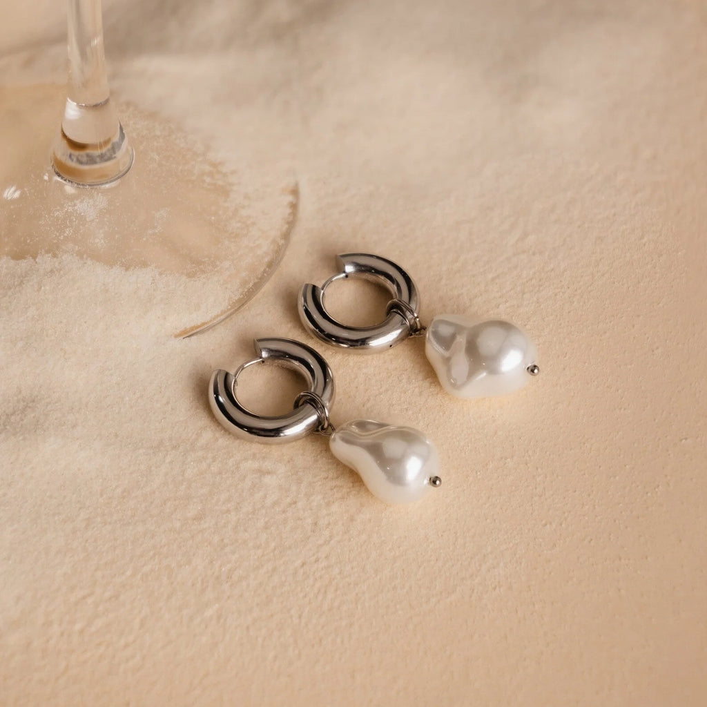 Baroque Pearl Drop Hoop Earrings