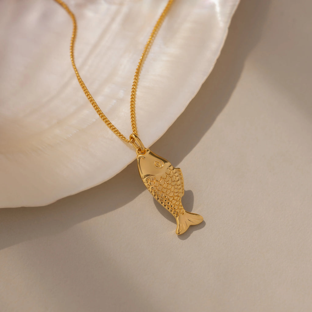 Fish Charm Necklace Silver 18K Gold Plated