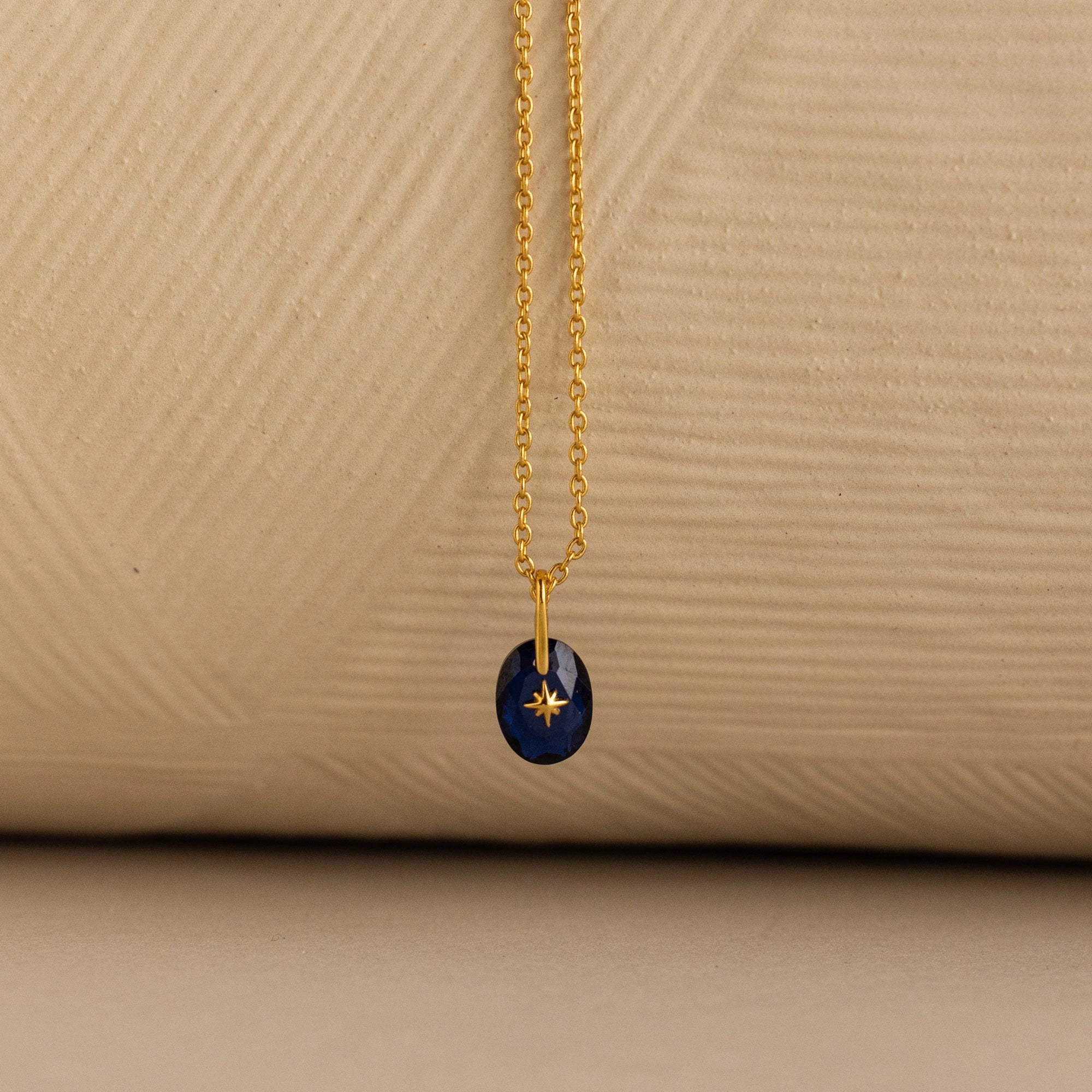 North Star Birthstone Signet Charm Necklace Silver 18K Gold Plated