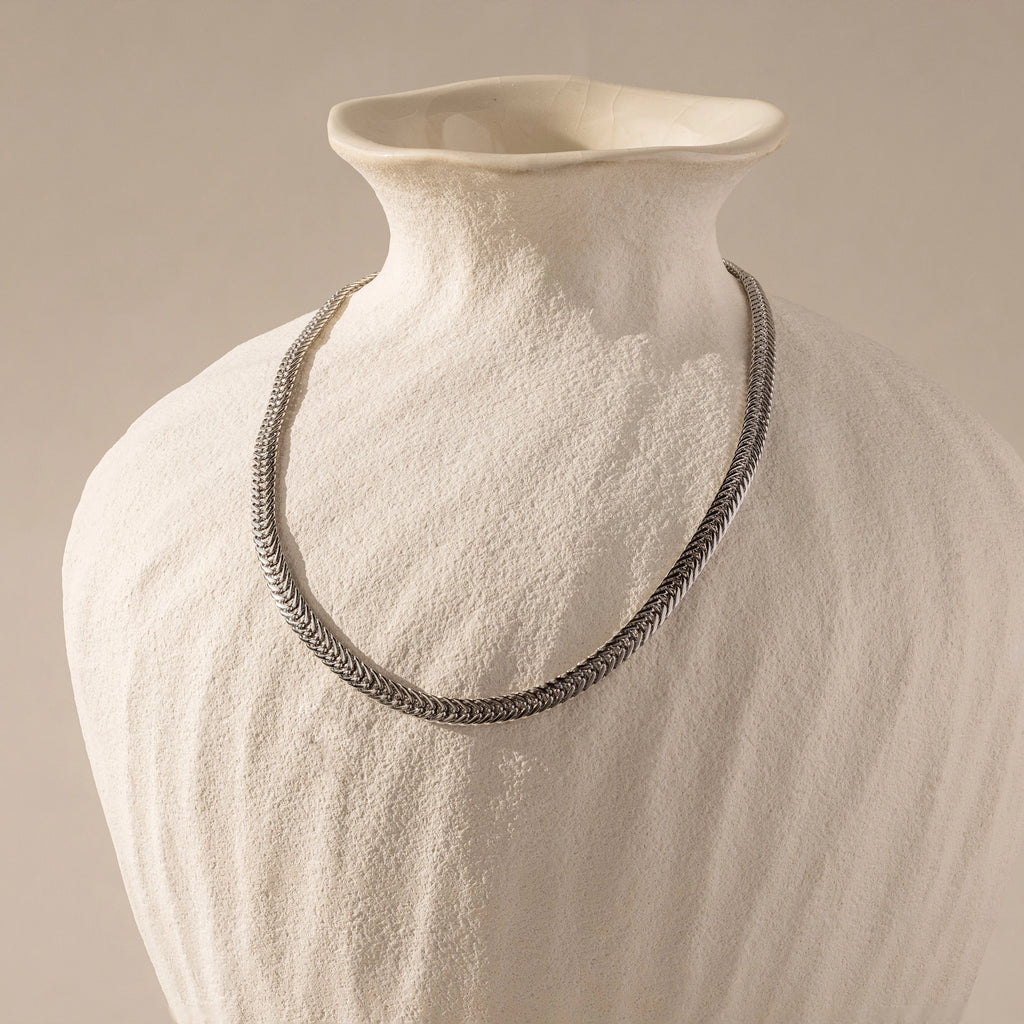 Thick Mesh Chain Necklace Silver 18K Gold Plated