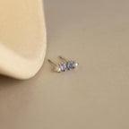 Baguette Aquamarine Pearl Studs Silver 18K Gold Plated