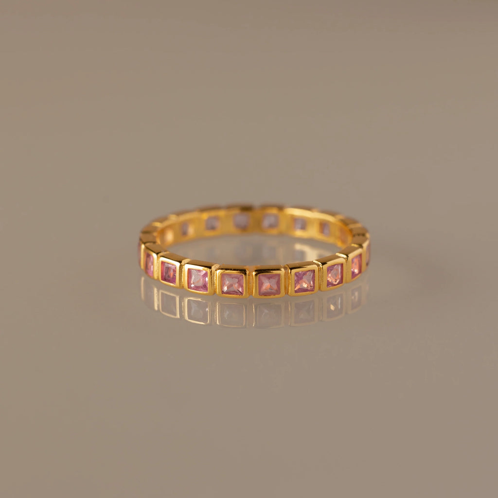 Pink Tourmaline Eternity Bezel Ring Silver 18K Gold Plated