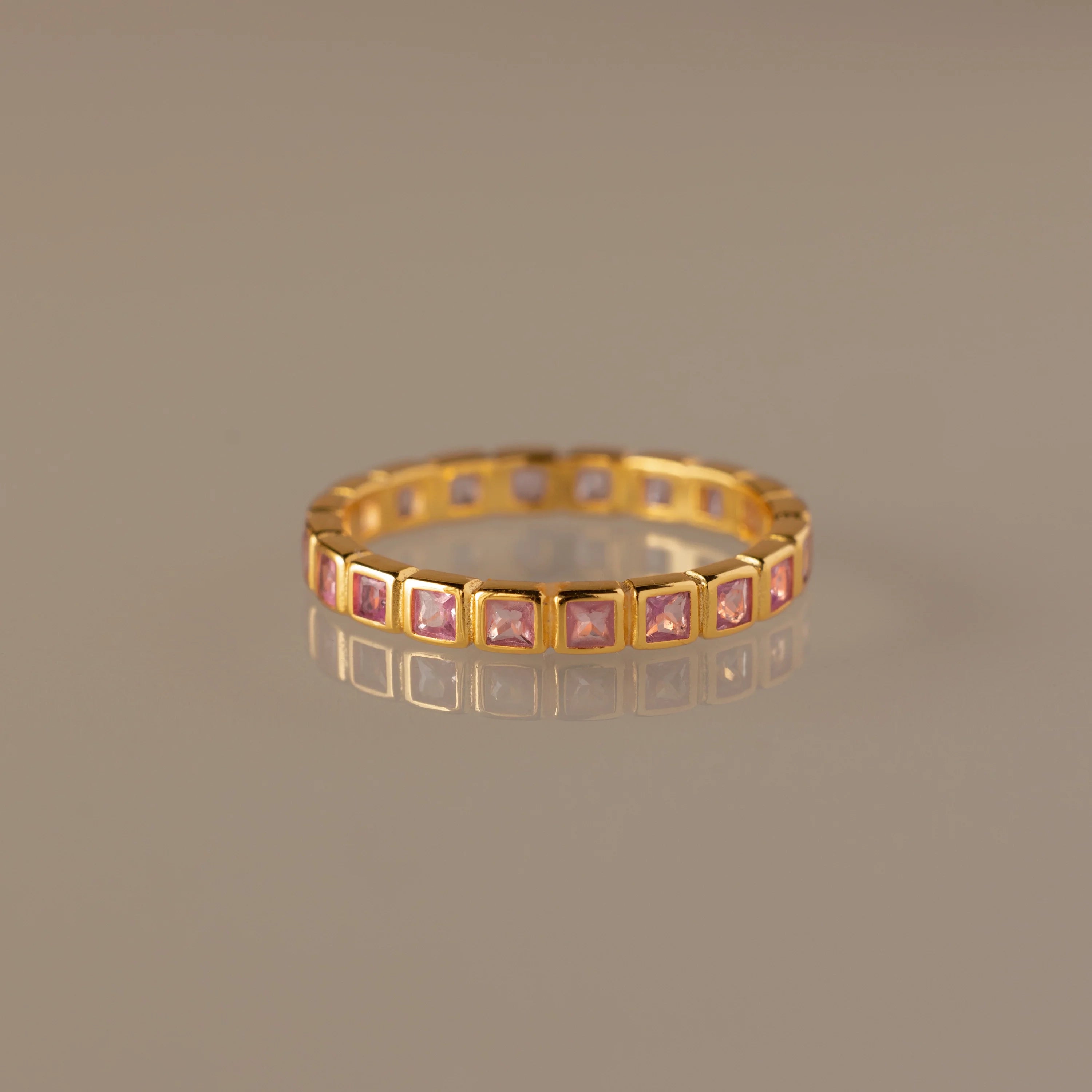 Pink Tourmaline Eternity Bezel Ring Silver 18K Gold Plated