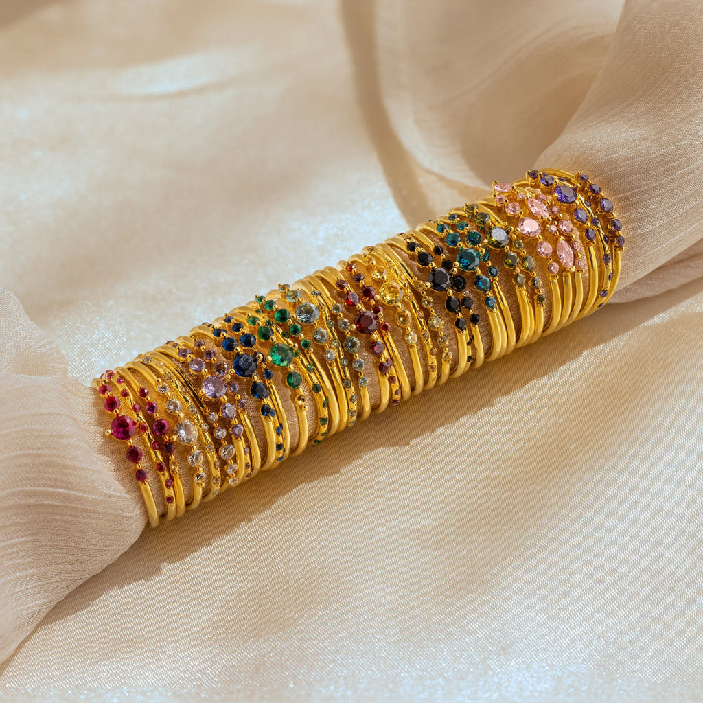 Lace Birthstone Ring Set Silver 18K Gold Plated