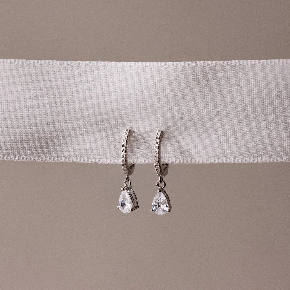 Diamond Drop Huggies Silver 18K Gold Plated