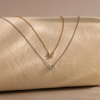 Diamond Bow Necklace  Silver 18K Gold Plated