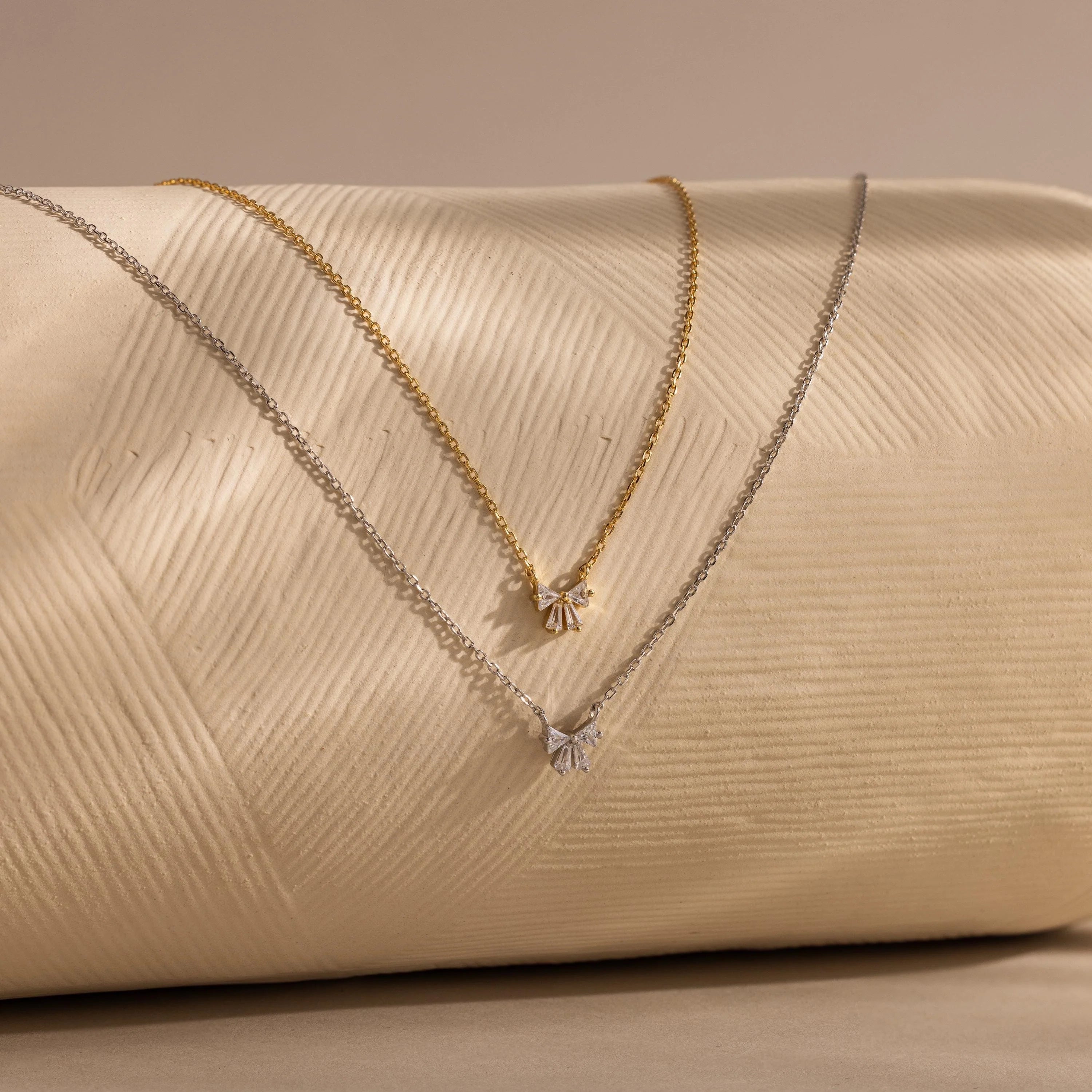 Diamond Bow Necklace  Silver 18K Gold Plated