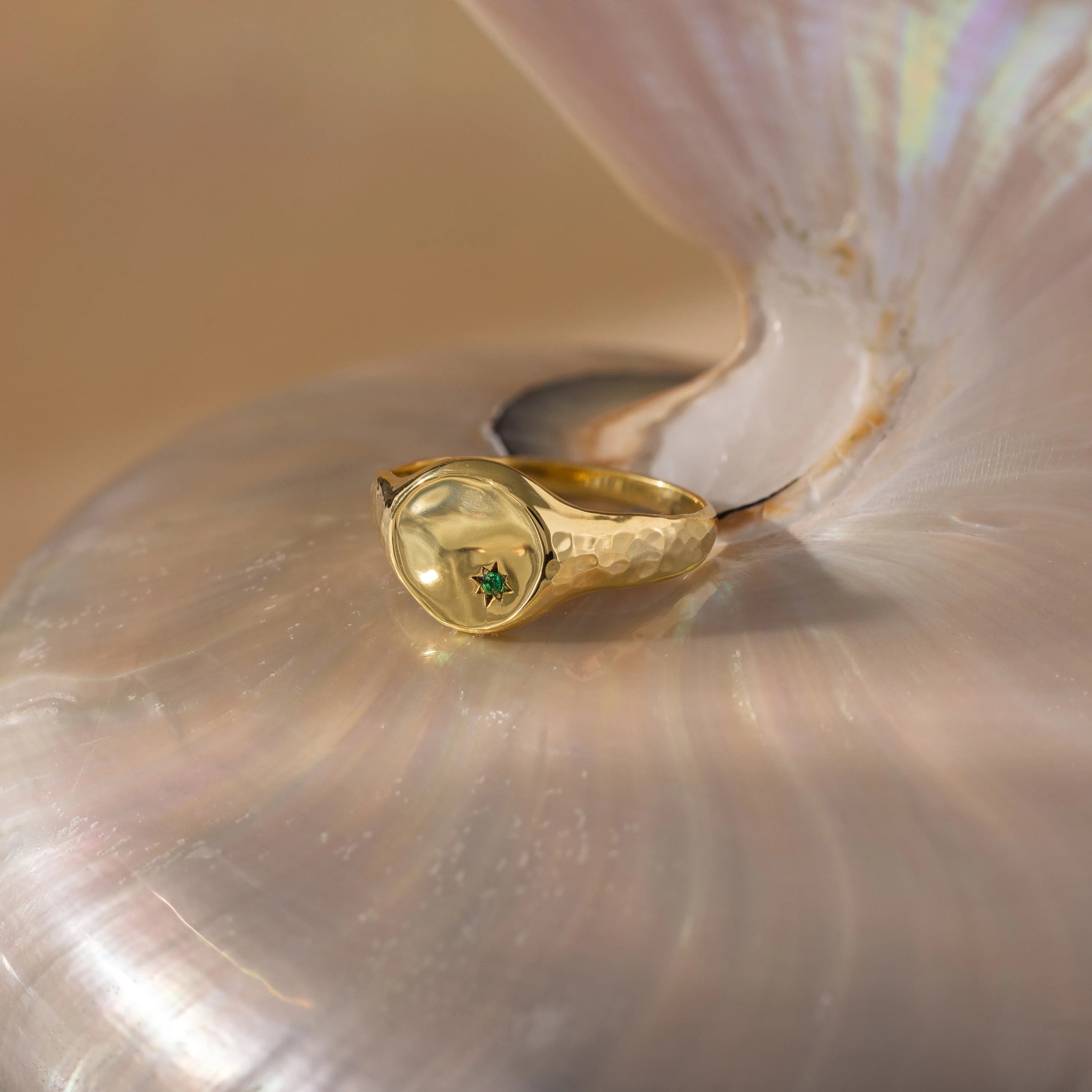 North Star Birthstone Signet Ring Silver 18K Gold Plated
