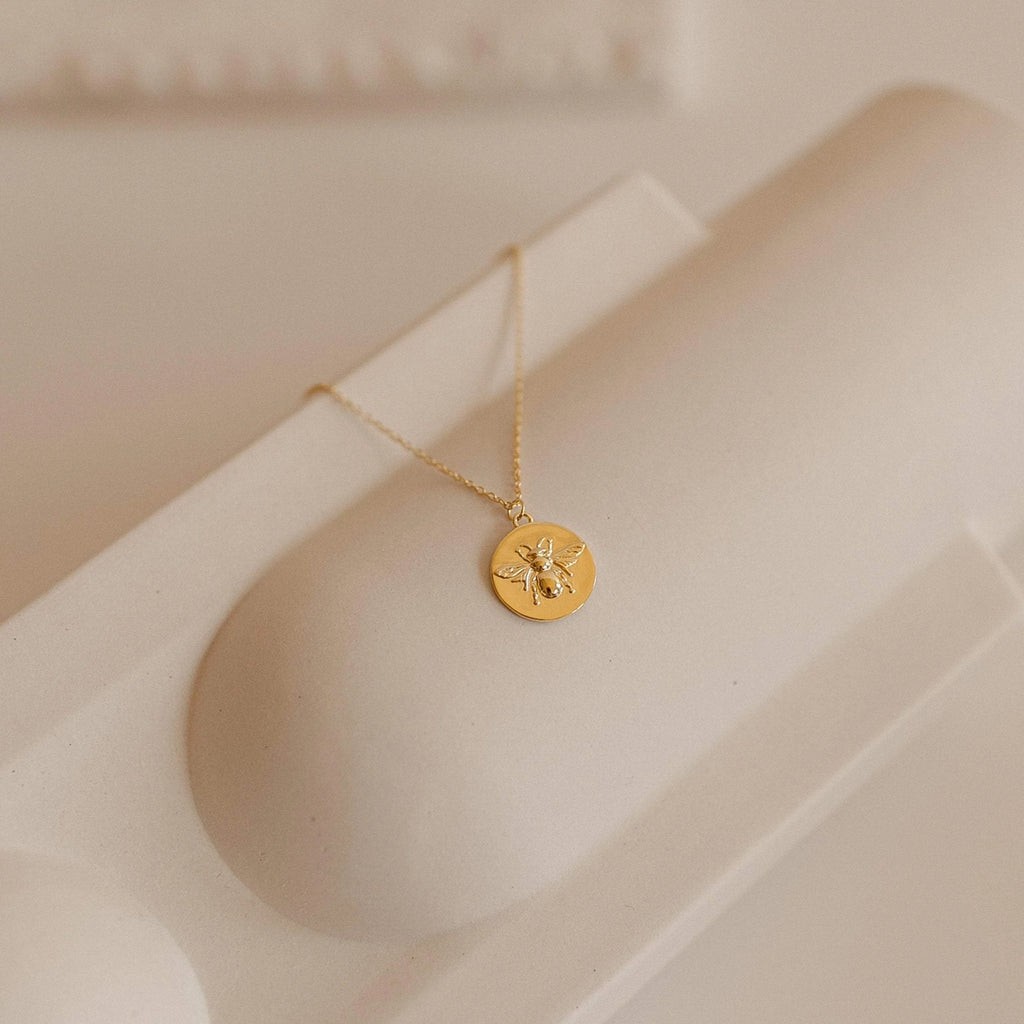 Bee Coin Necklace Silver 18K Gold Plated