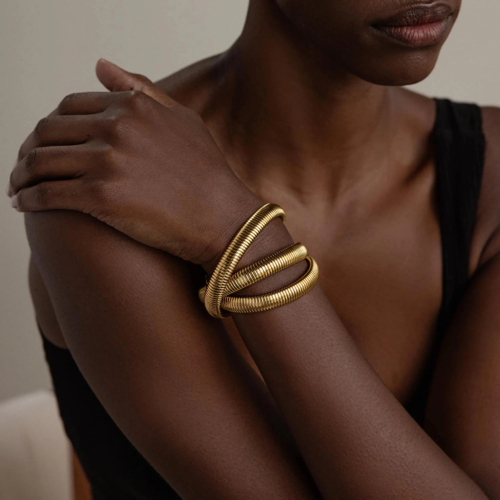 Ribbed Infinity Bangle Silver 18K Gold Plated