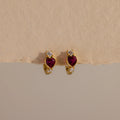 Diamond Ruby Heart Hoops Silver 18K Gold Plated