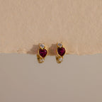 Diamond Ruby Heart Hoops Silver 18K Gold Plated