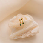 Pave Birthstone Drop Huggies Silver 18K Gold Plated