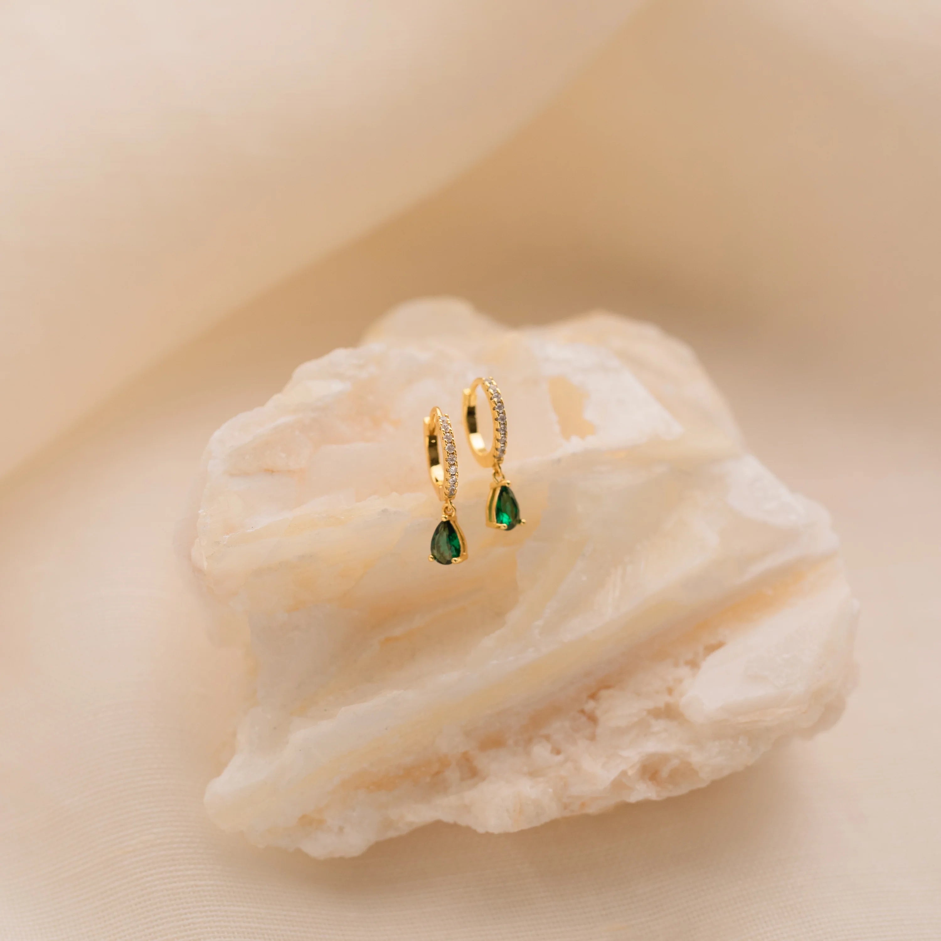 Pave Birthstone Drop Huggies Silver 18K Gold Plated