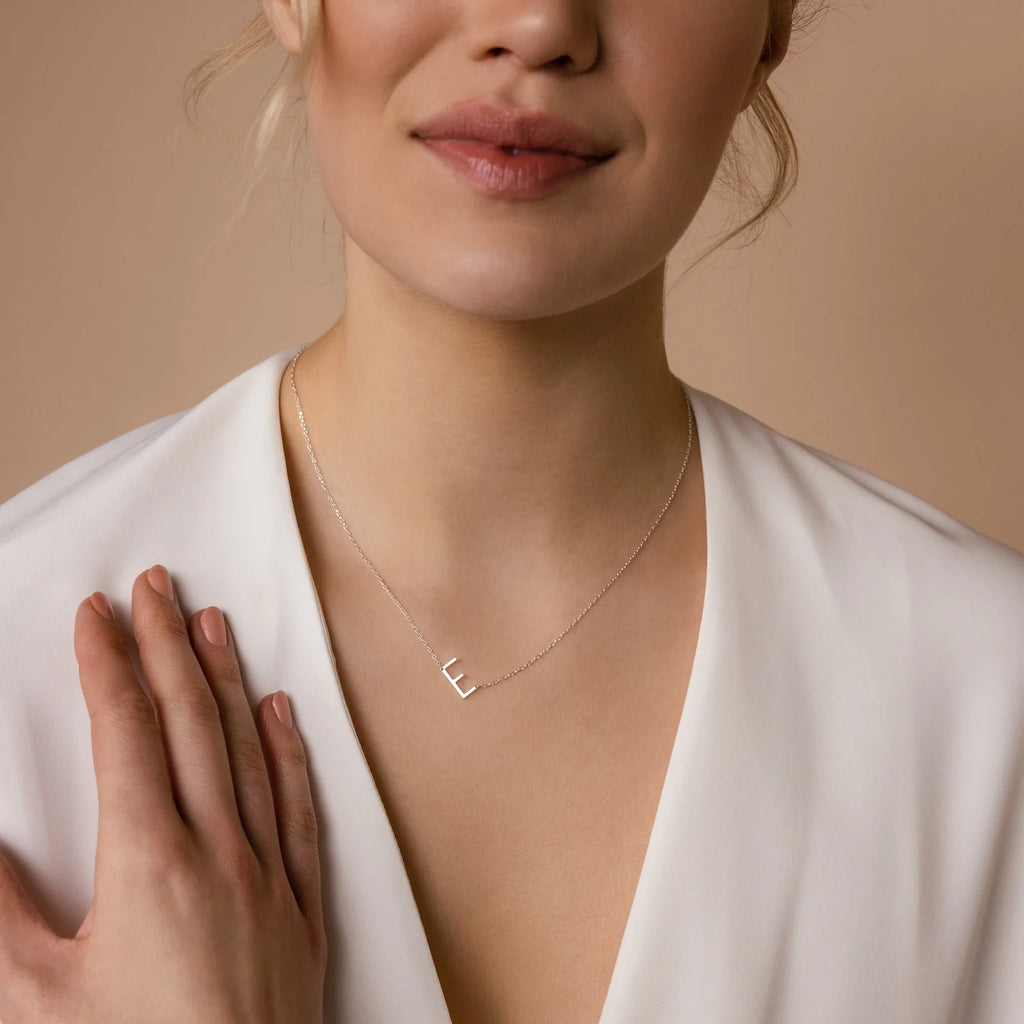 Mini Sideways Initial Necklace Silver 18K Gold Plated