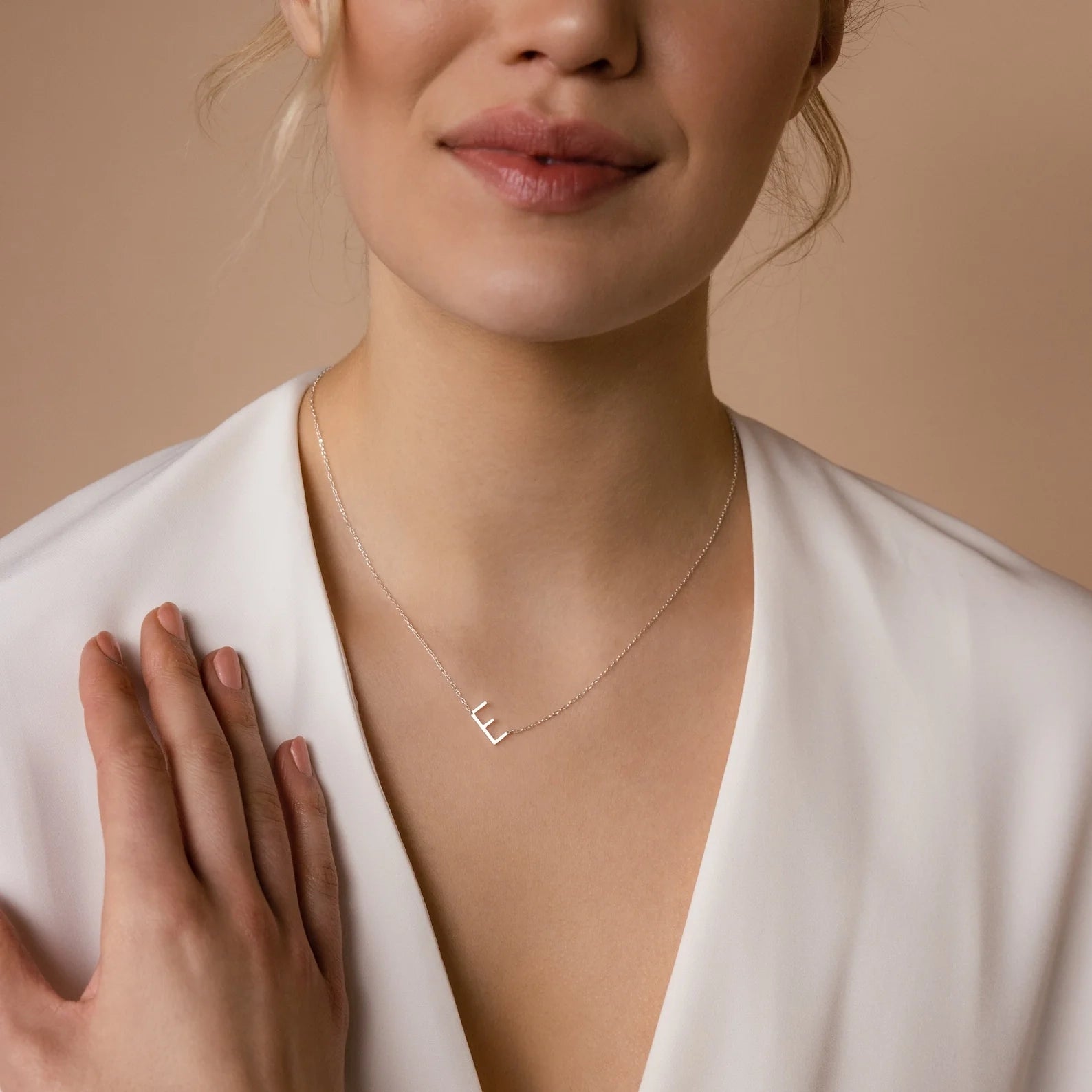 Mini Sideways Initial Necklace Silver 18K Gold Plated