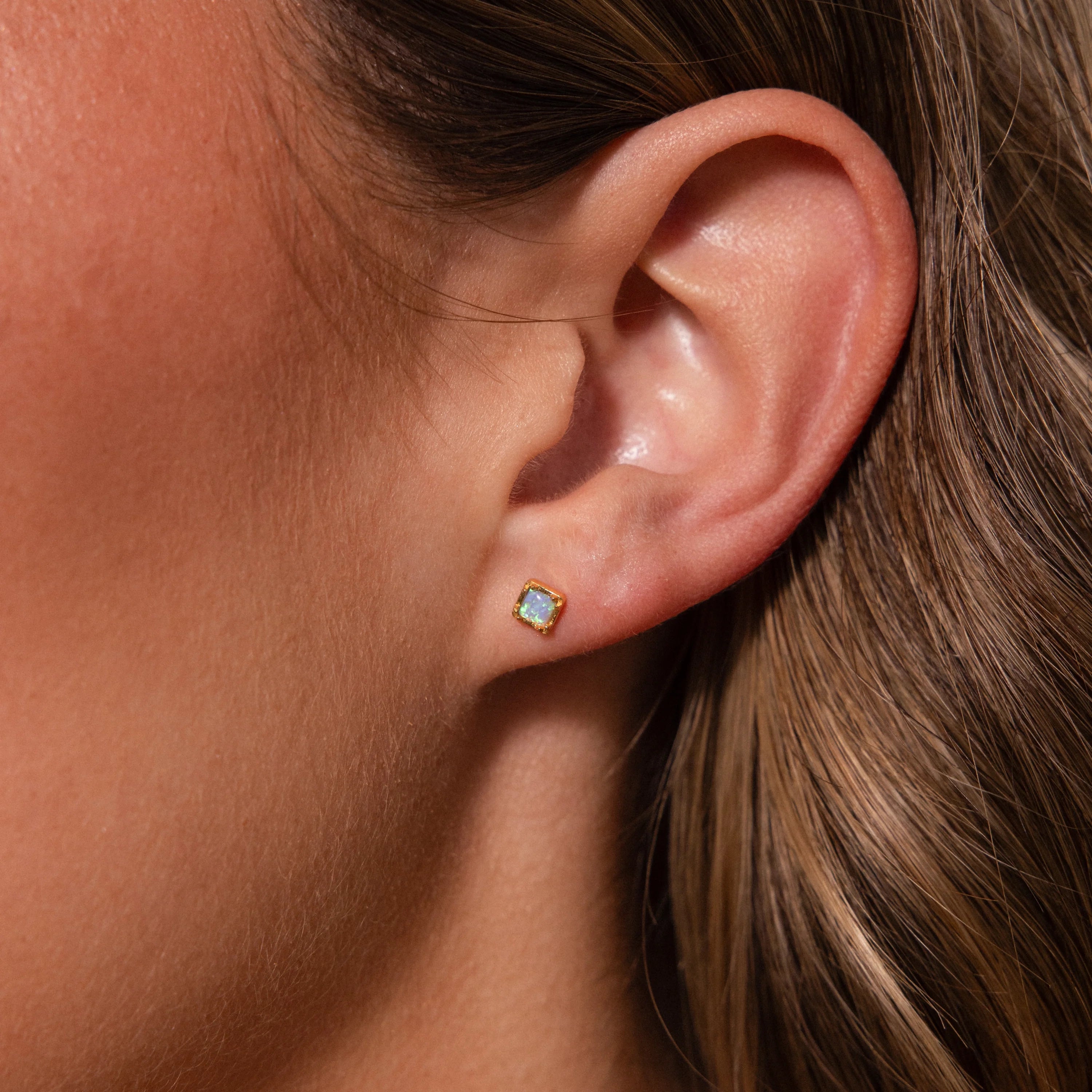 Blue Opal Prism Flatback Studs Silver 18K Gold Plated