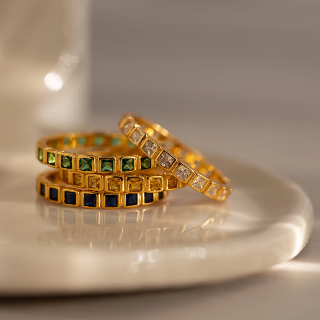 Eternity Bezel Sapphire Ring Silver 18K Gold Plated