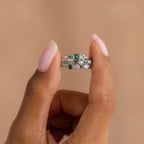 Emerald Stacking Ring Set Silver 18K Gold Plated