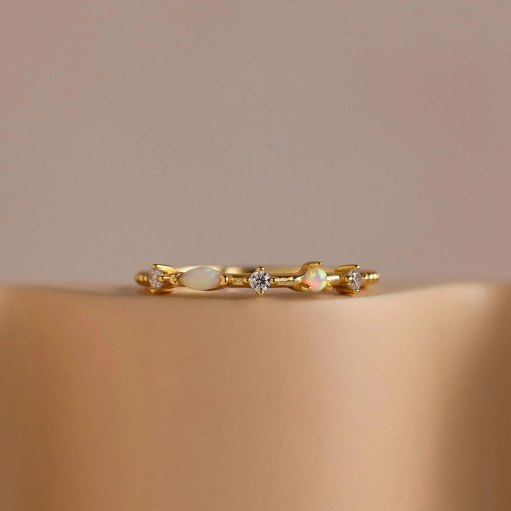 Mixed Opal & Diamond Ring Silver 18K Gold Plated